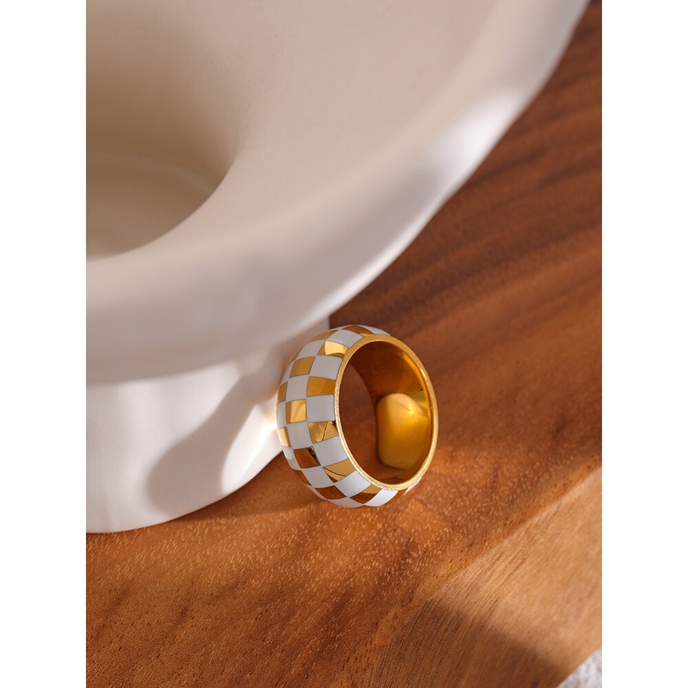 Yhpup emalje ternet rund ring 316l rustfrit stål metal charm fingerring til kvinder smykker bague acier inoxidable