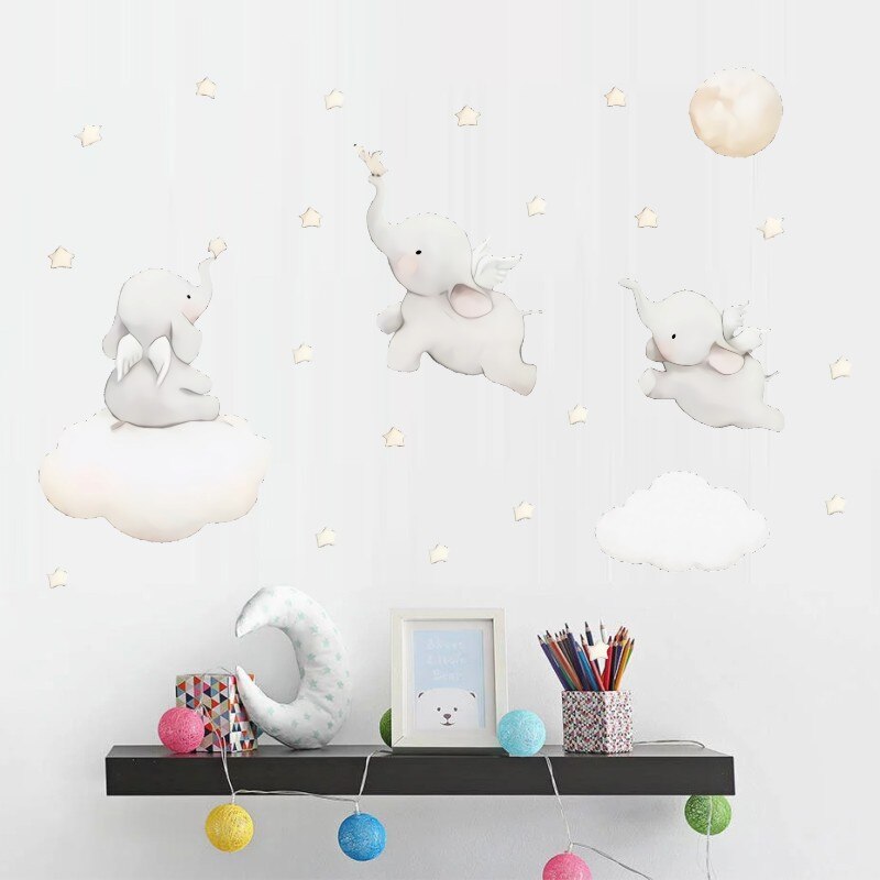 Härlig elefant bebis barnkammare väggdekal gör det själv djur pojke flicka barnrum sovrum dekoration kawaii väggdekaler affisch tapet