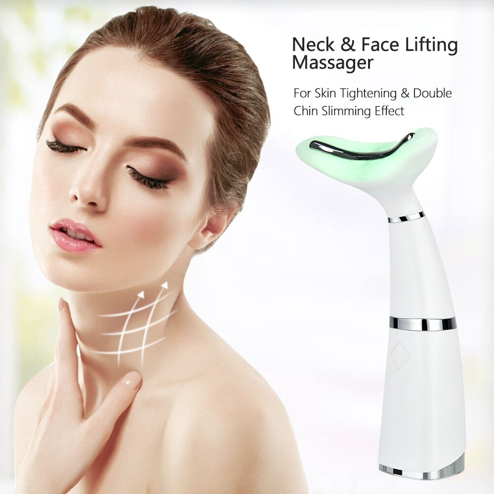 3 Colors LED Photon Therapy Neck Face Lifting Tool IPL Vibration Skin Tighten Reduce Double Chin Anti Wrinkle Beauty Device Tool