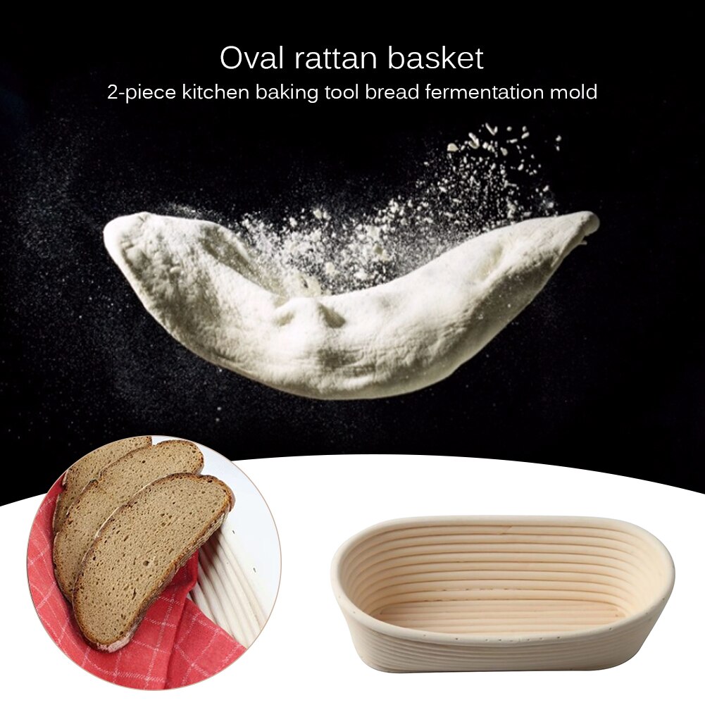 Banneton-cesta ovalada de mimbre para fermentación de pan, cesta de fermentación de masa de mimbre Natural, para hornear, 2 piezas