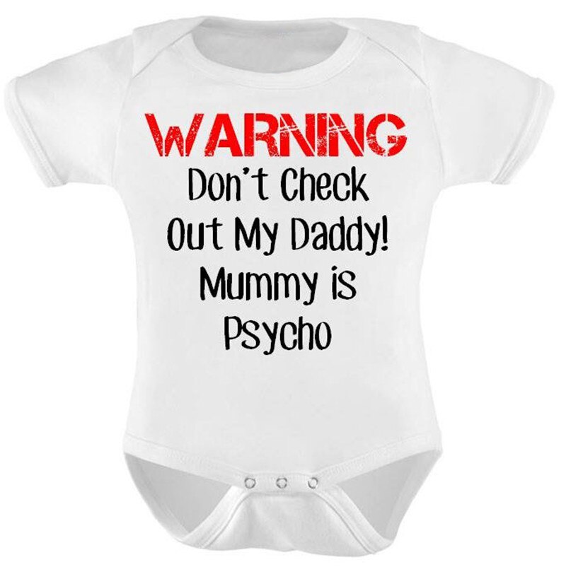 Newborn Baby Clothes Warning Print Romper Playsuit Sunsuit Outfits Infant Boys Girls Summer Rompers Costume White Outwear 0-24M