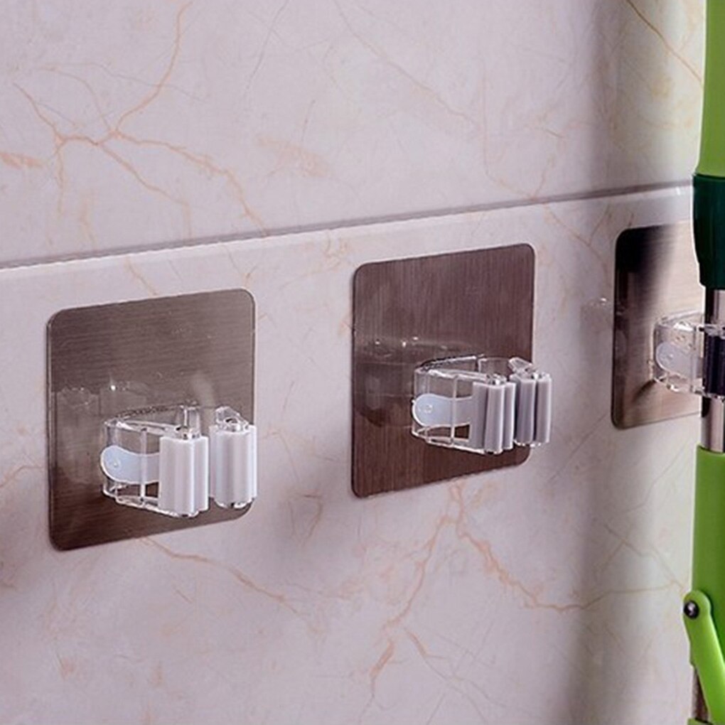 Adhesive Multi-Purpose Hooks Wall Mounted Mop Organizer Holder Rack Brush Broom Hanger Hook Kitchen Bathroom Strong Hooks