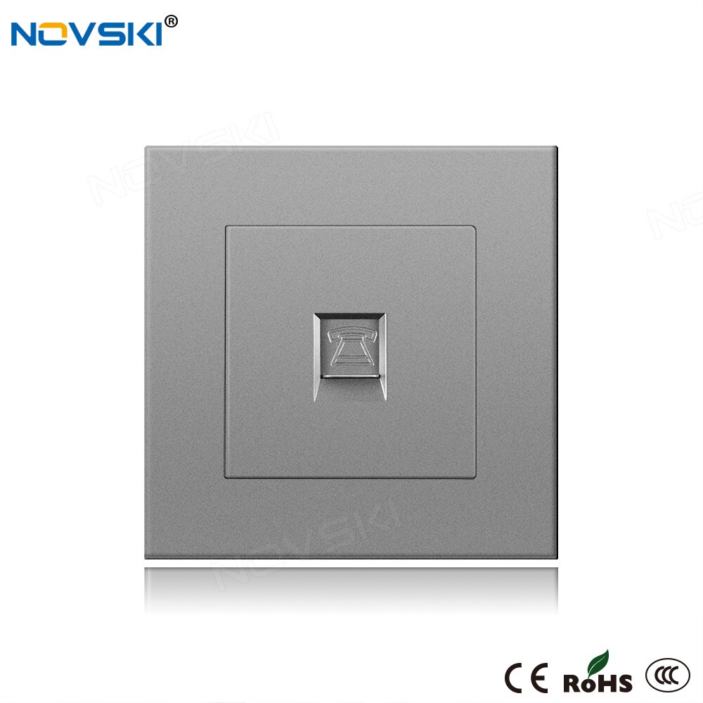 Luxe RJ11 Tel Telefoonaansluiting Data Socket Crystal Gehard Glas Panel 86*86 Mm CAT3 Socket, wit Zwart Gouden: pc panel Grey