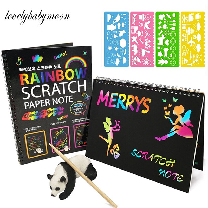 19*26cm Black Large Magic Color Rainbow Scratch Paper Note book DIY Drawing Toys Scraping Painting Kid Doodle Educational Books