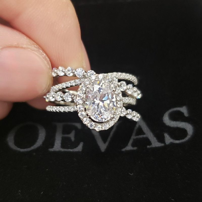 Oevas 100% 925 sterling sølv bruderinge funklende høj carbon diamant bryllup forlovelsesfest fine smykker