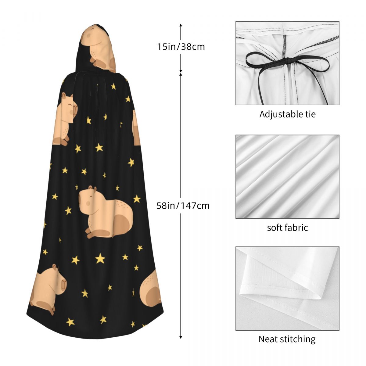 Hooded Cloak Unisex Cloak with Hood Capybaras And Stars Cloak Vampire Witch Cape Cosplay Costume