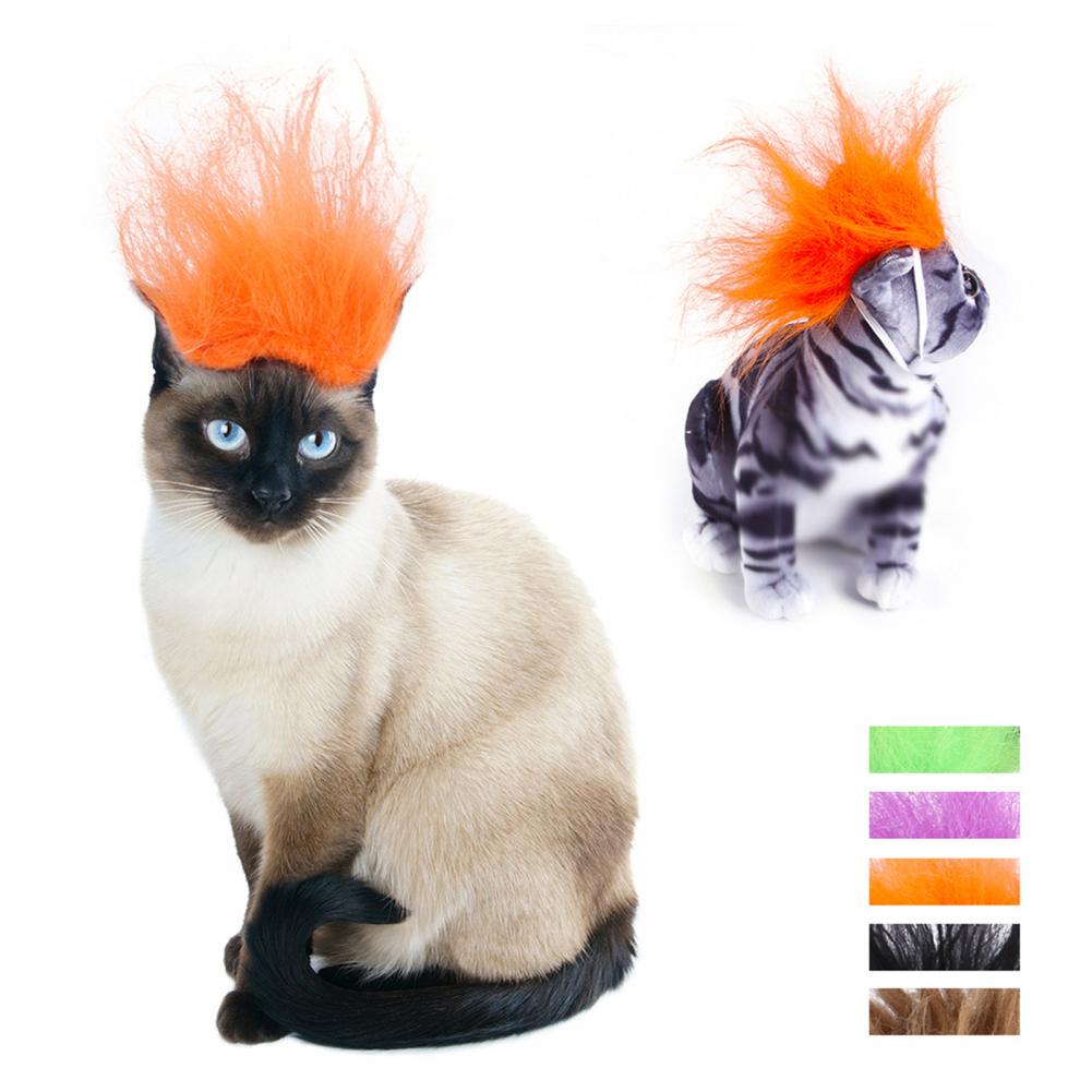 Peluquín de pelo Artificial para de gato, tocado de pelo desordenado para perro, peluches creativos para peluca, accesorios para vestido de Labrador, suministros divertidos para Halloween