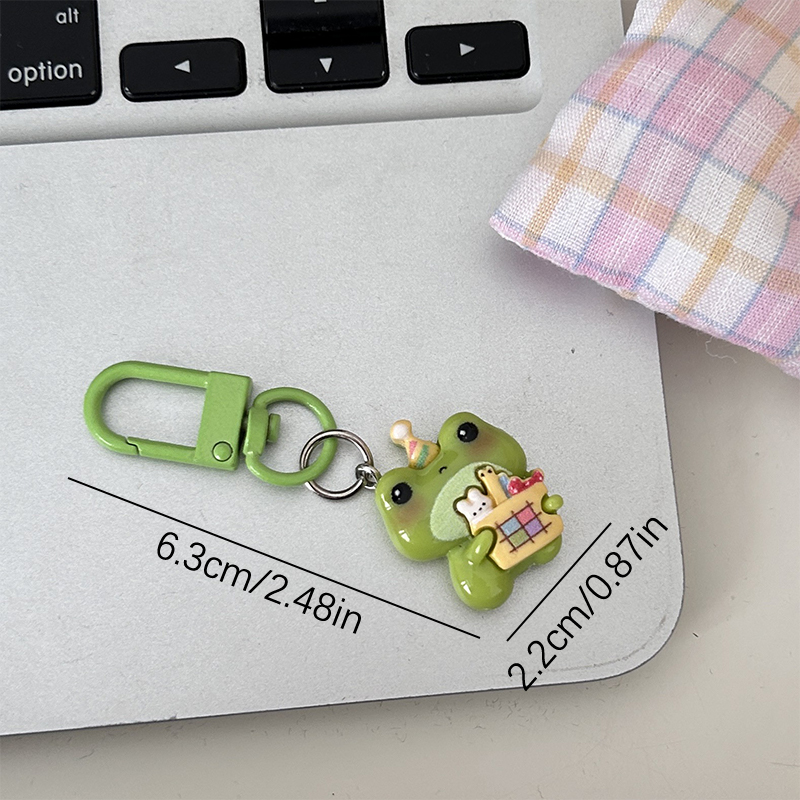 Cartoon Frog Key Chain Cute House Vase Photo Frame Frog Pendant Car Key Ring Backpack Charms Bag Decor Accessories