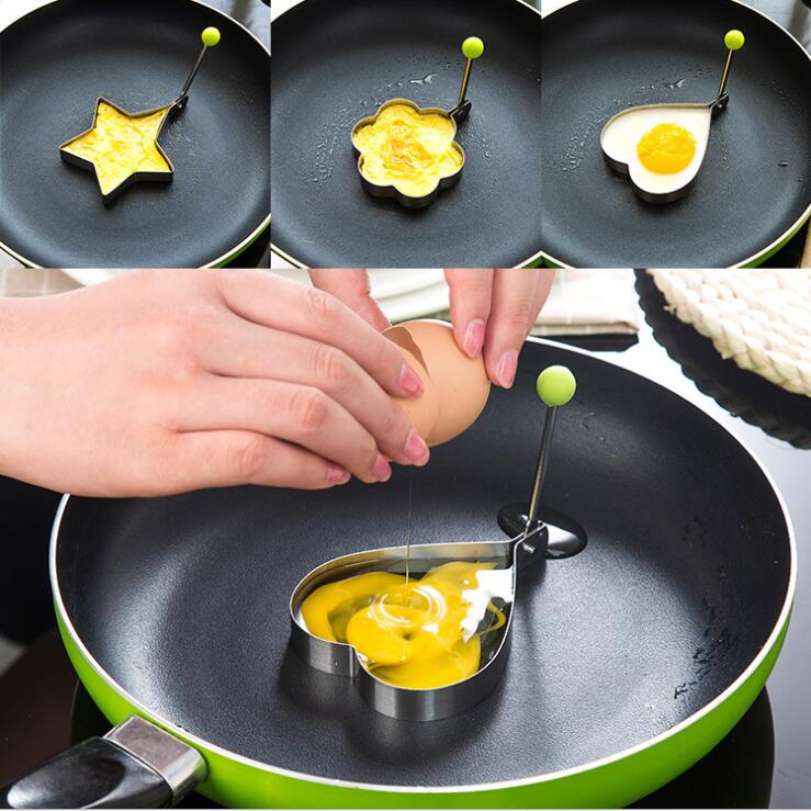 1 pieza barbacoa estrella del corazón huevo Pan torta Mini olla frita cocina utensilios de cocina inoxidable gadget titular Acero inoxidable molde para panqueques