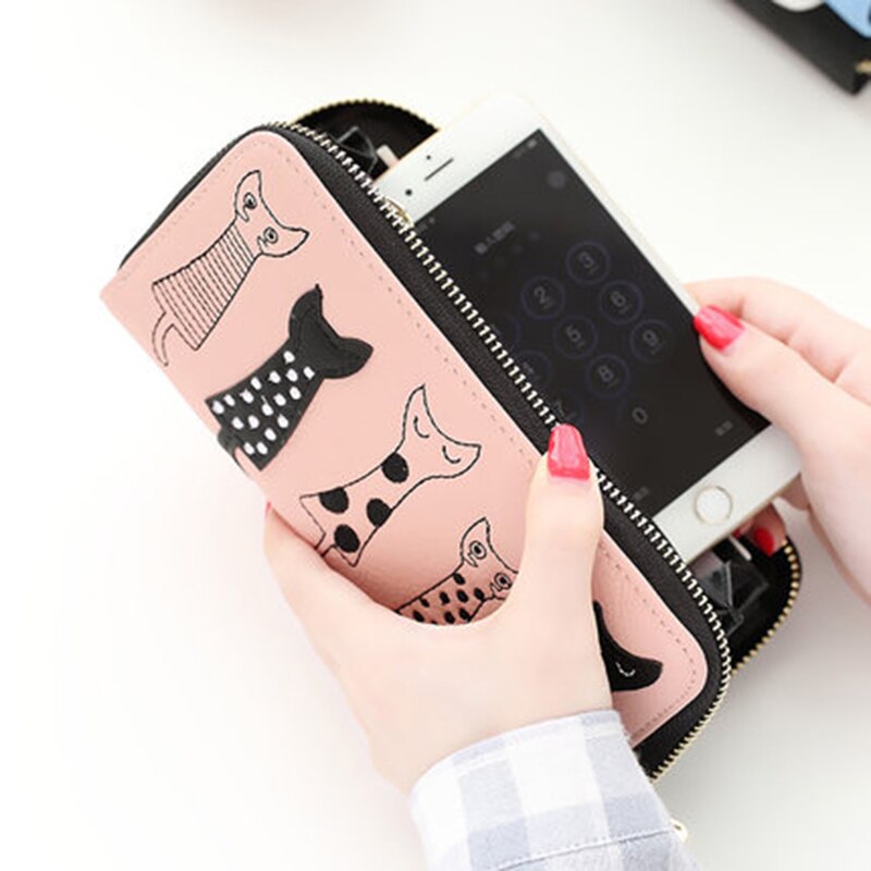 nouvelle femmes portefeuilles femme porte-cartes mignon dessin animé chats en cuir portefeuille porte-monnaie filles pochette portefeuille long à fermeture à glissière