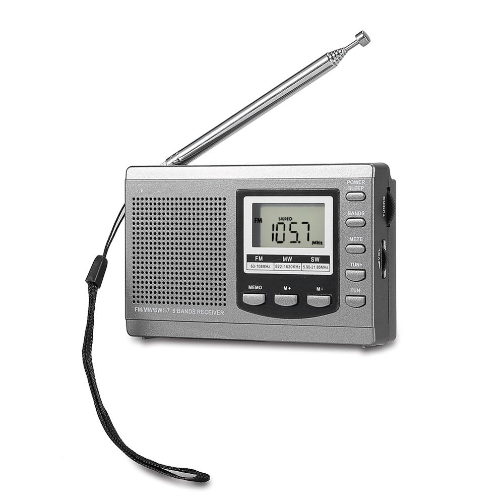 Mini Radios portátiles FM/MW/SW receptor con alarma Digital Reloj FM receptor de Radio: Gray