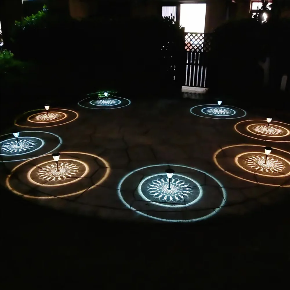 Solar Light Outdoor Waterproof Circle Shadow Lawn Solar Powered Pathway Garden Light LED Landscape Light Decorative for Walkway