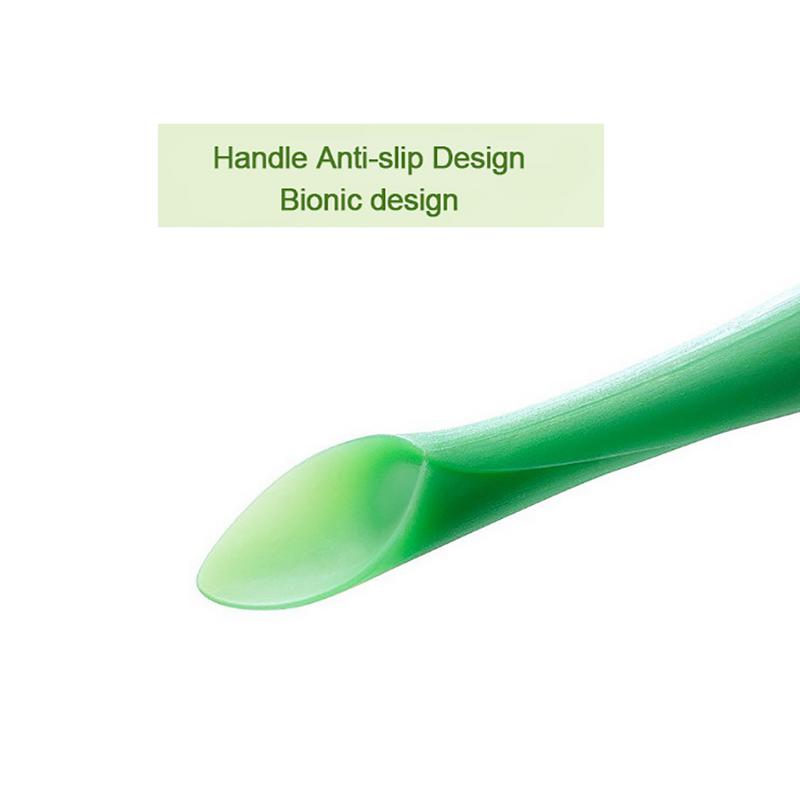 Zuigeling Rijst Plakken Training Soft-Tip Lepel Bamboe Blad Tand Gel Lepel Bijtring Voor Baby Led Spenen Tailored Silicone lepel