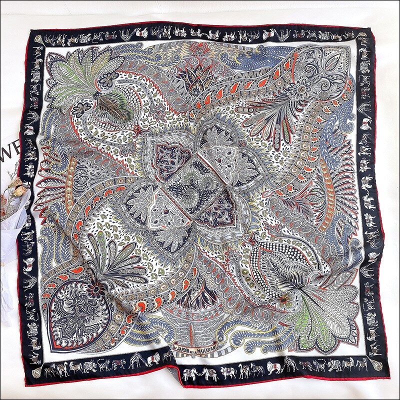 Blomstertryk manuel rullet tørklæde top satin tørklæde 90 x 90 satin firkantede tørklæder bandana 100%  silketørklæde sjaler og wraps: Stil 4