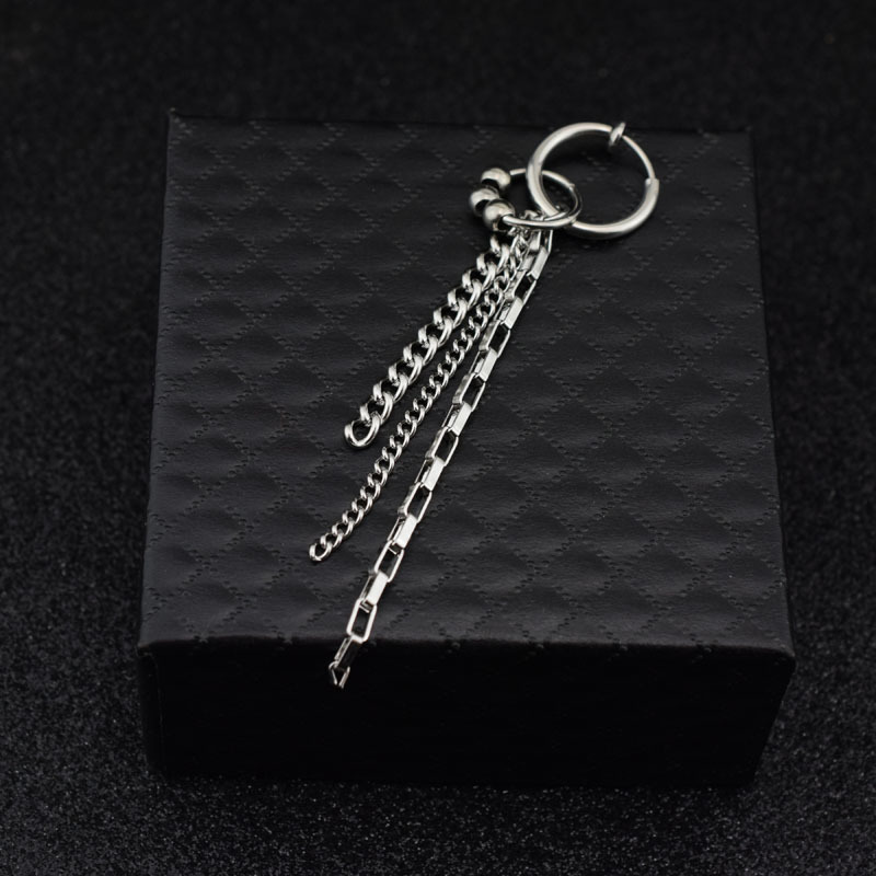 Boucles d'oreilles en acier inoxydable pour hommes/femmes, pendentif étoile lune, pompon Long, unisexe, bijoux Kpop Suga JIMIN, 1 pièce: PLAQUÉ ARGENT