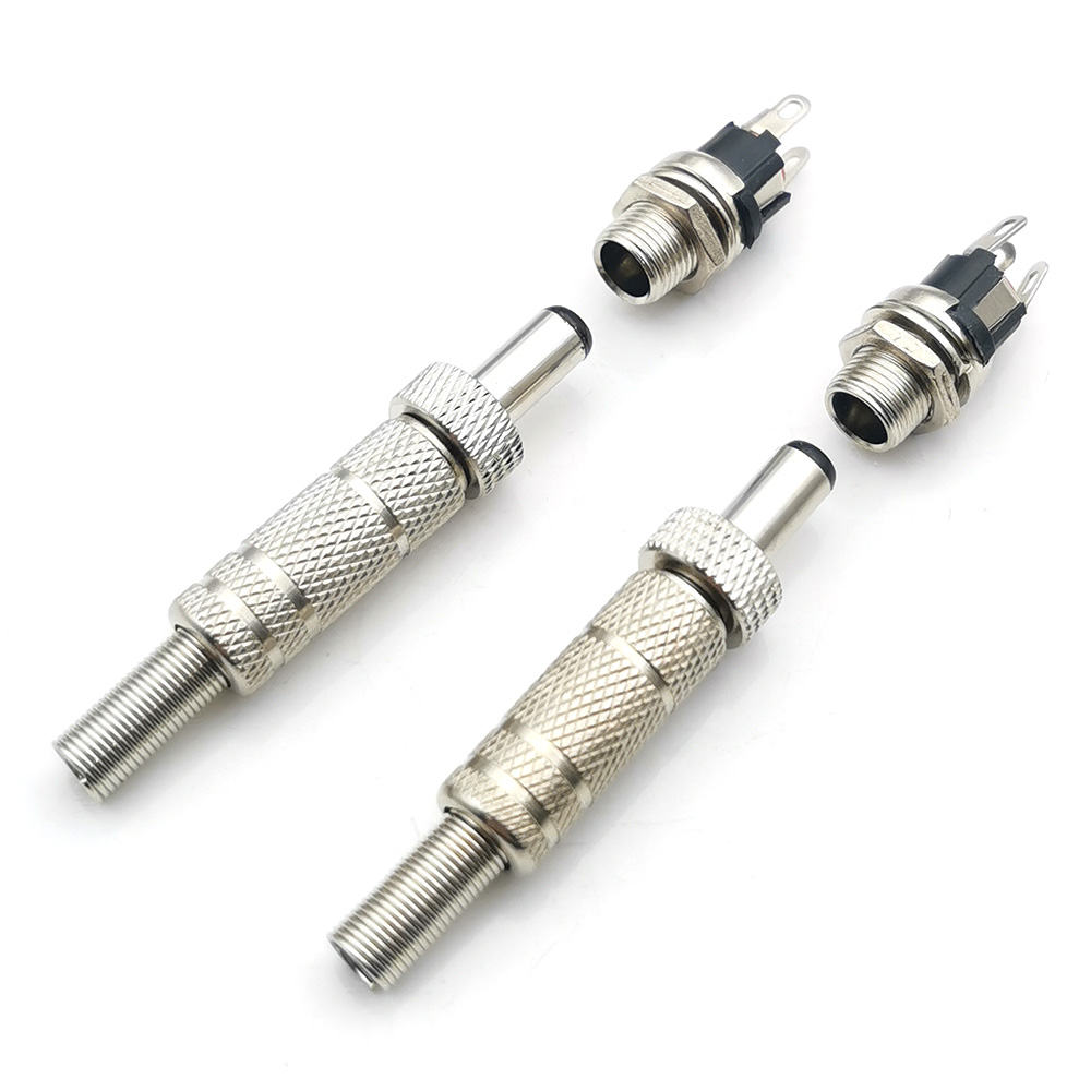 5 uds 5,5x2,5mm 5,5x2,1mm DC 12V conector de alimentación macho enchufe hembra adaptador de conector de Metal con bloqueo de rosca 5,5*2,1 5,5*2,5