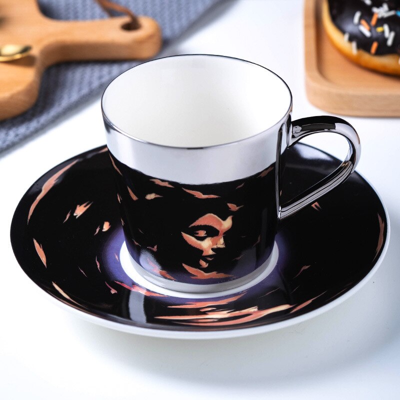 Ouro de luxo criativo copo e pires conjunto design moderno animal cerâmica porcelana xícara café mobiliário decoração chá copos: Dove Maiden Silver