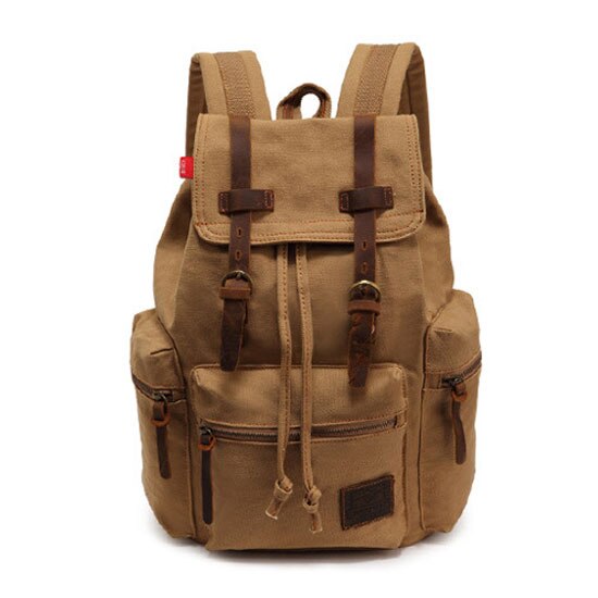 Scione Vintage Reise Rucksäcke Männer Leinwand Schule Laptop Kordelzug Bagpack Große Kapazität Retro Teenager Schulter Taschen: Khaki Small