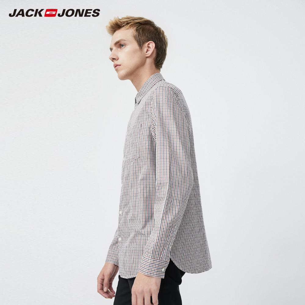 JackJones Men's Comfortable 100% Cotton Business Casual Plaid Long-sleeved Shirt Menswear| 219305502