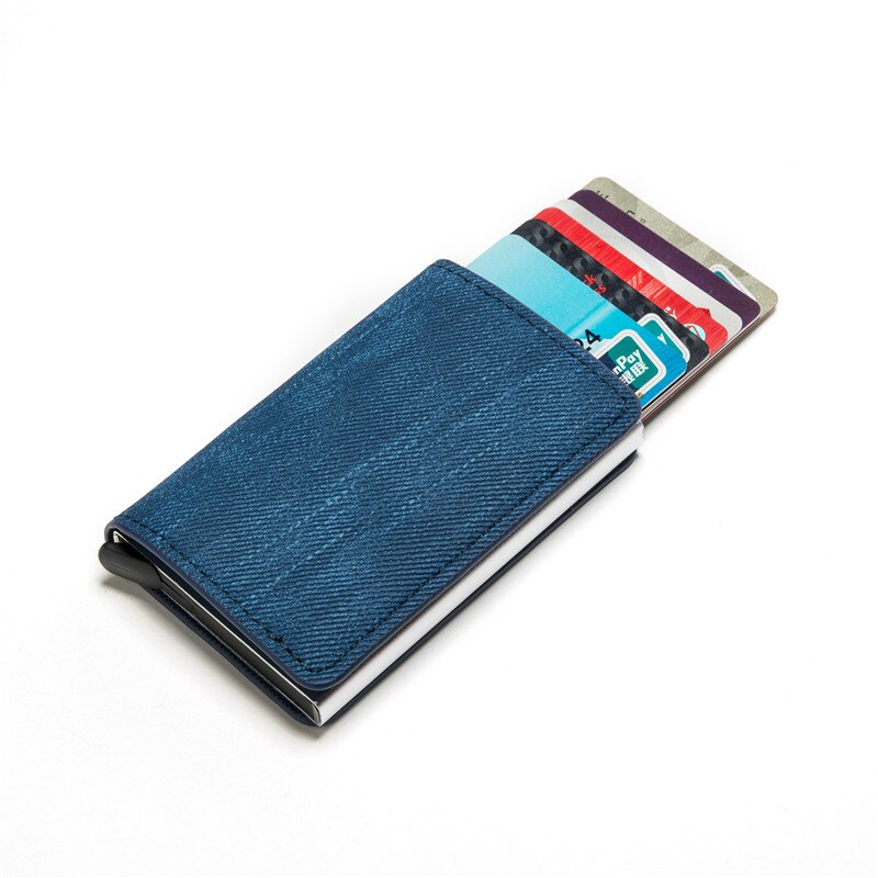 Mini Cartera de aluminio de Metal para hombre y mujer, tarjetero inteligente Rfid: Azul