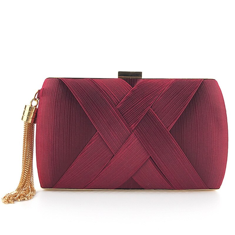 Metalen kwastje dames clutch tas breipatroon avondtas ketting handtas klassieke kleine bruiloft portemonnee  zd1190: Wijnrood