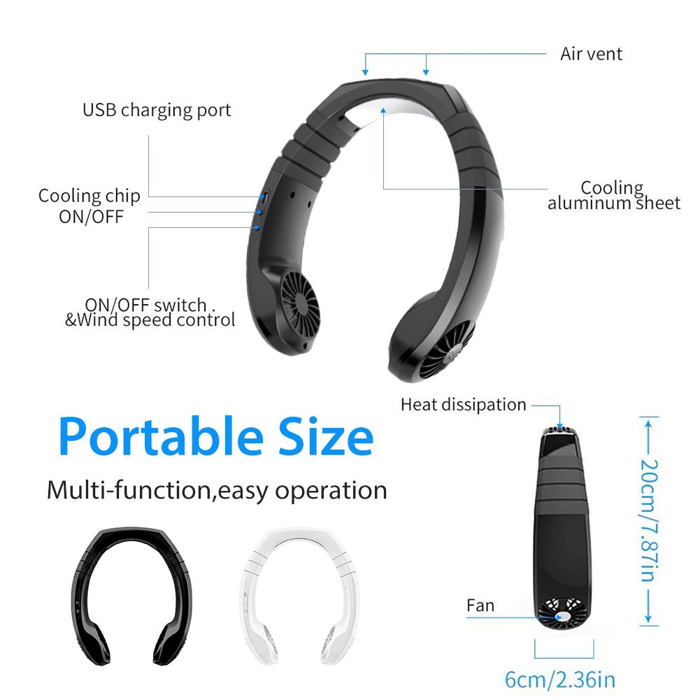 Portable 2 in 1 Air Cooler USB Micro Mini Electric Air Conditioner Personal Cooling Hanging Neck Fan for Summer Outdoor Travel