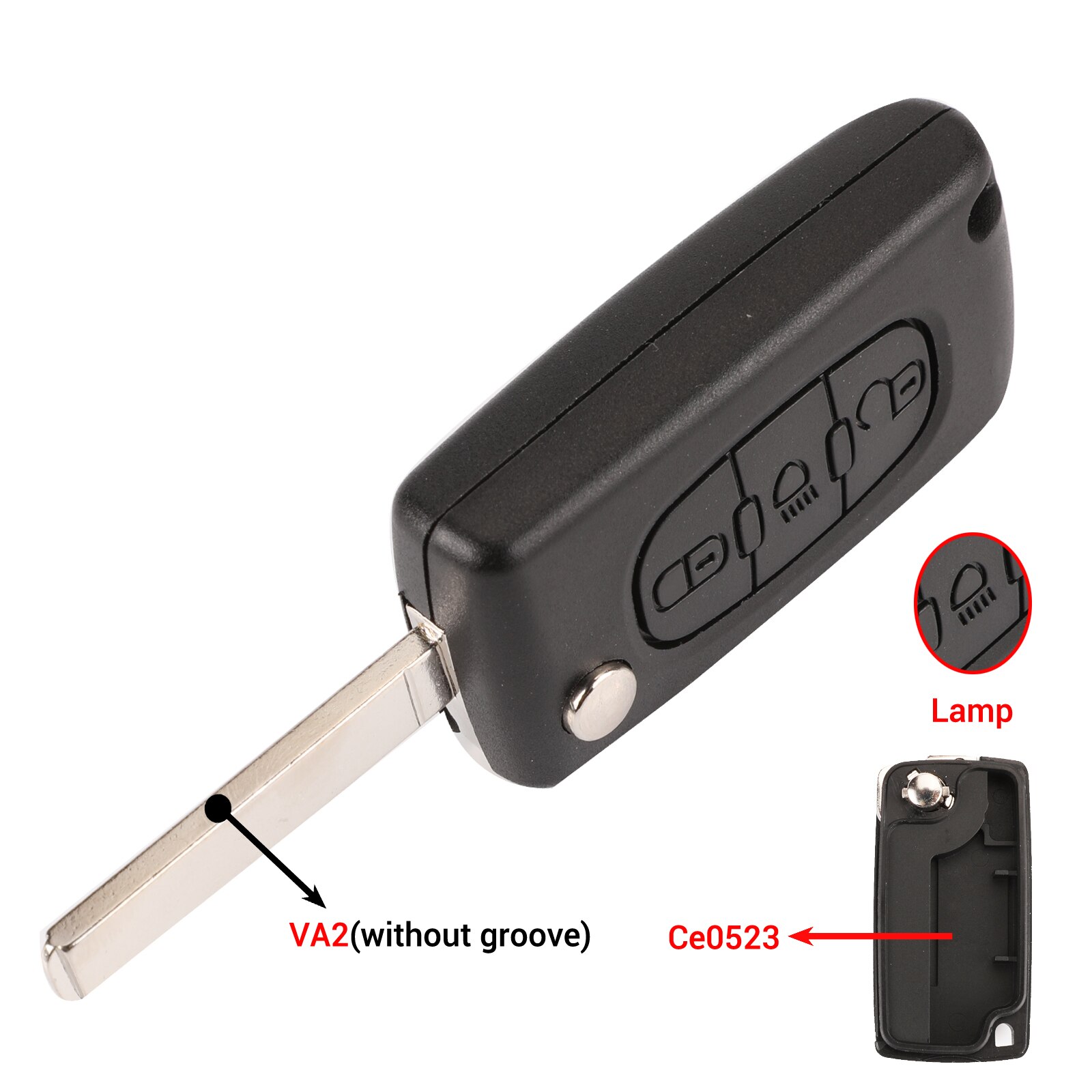 kutery 2/3 Button Flip Fob Car key Case Shell for Peugeot 207 307 308 407 607 807 Partner: 3B Lamp VA2 Ce0523