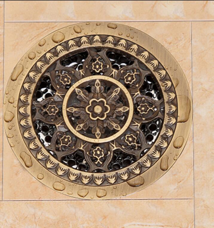 Vidange de sol en laiton Antique | 10cm Euro de sol de douche, déodorant de salle de bains, rond Euro couvercle de passoire de sol, grille de déchet