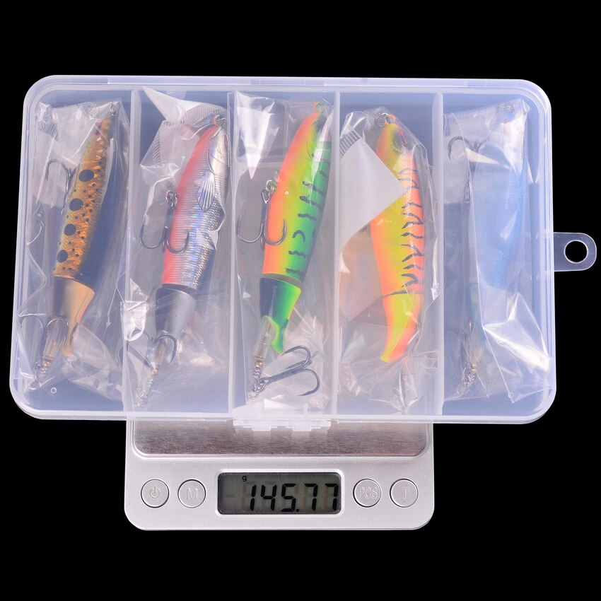 5Pcs Whopper Plopper Aas 10Cm 13G Topwater Vissen Lokken Set Drijvende Potlood Popper Harde Aas Wobbler Roterende staart Met Doos