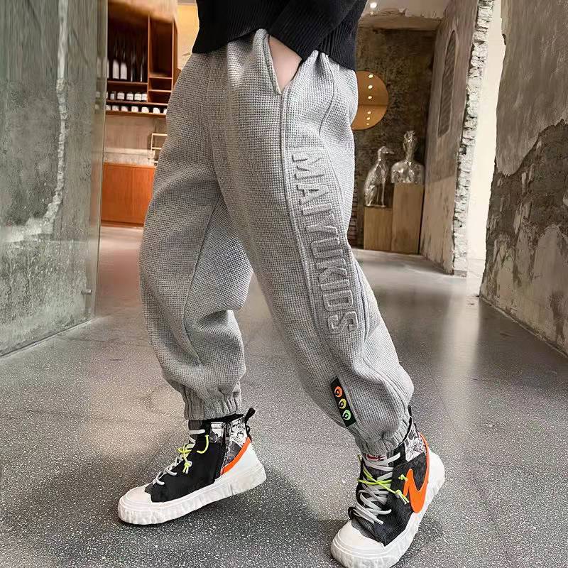 Boy Pants Children's Spring Autumn Letter Embossing Textured Knit Ankle-Tied Trousers Kids Clothing Child Pants Boys