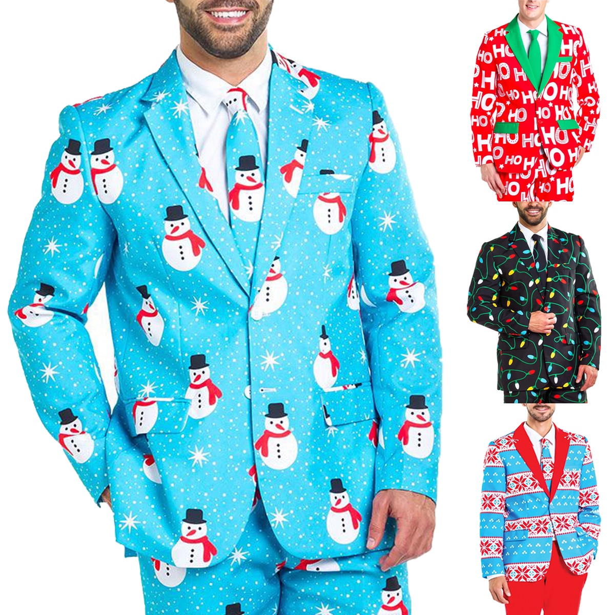 Herr jul kavaj jacka kostym rolig snögubbe snöflinga mönster tryckt kavaj xmas snygga kappor kostymfest