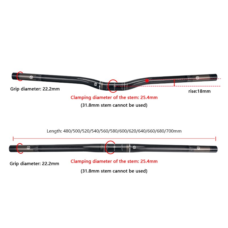 Manubrio per bicicletta completo in fibra di carbonio opaco/lucido manubrio per bici 25.4mm Bicicleta parti di biciclette