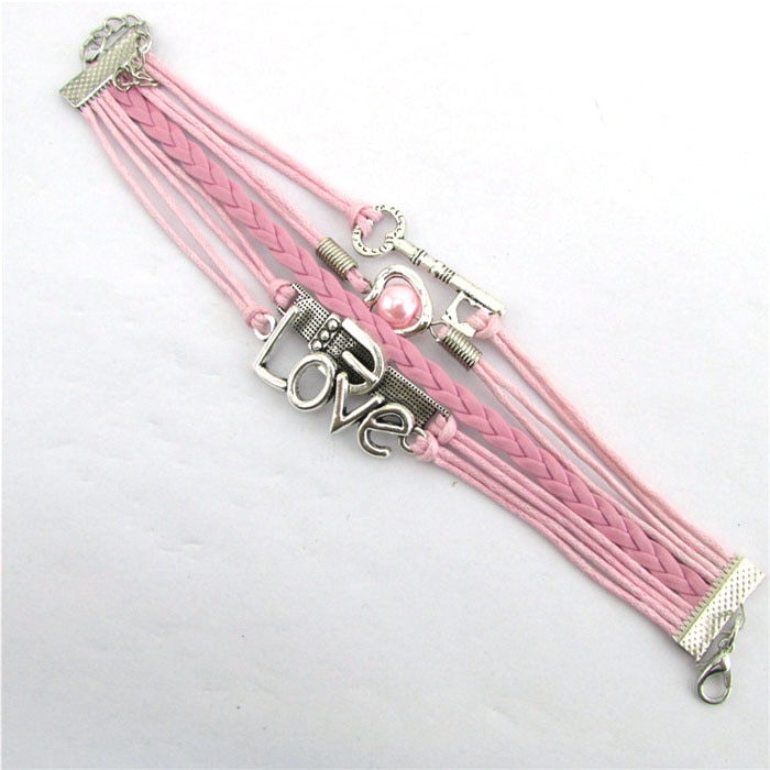 Bracelets pour femme pulseira masculina accessoires charme infini coeur perle amour clé cuir alliage bracelet à breloques rose