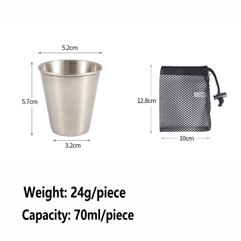 Mini taza de licor de acero inoxidable, utensilios de cocina portátiles con bolsa de malla para acampar al aire libre y senderismo, 6 uds.
