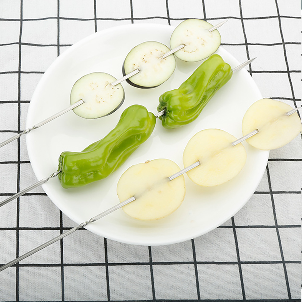 Palitos de barbacoa de acero inoxidable, pincho para acampar, Picnic, carne, Kebab, agujas para barbacoa, soportes de comida, brochetas de , 30 piezas