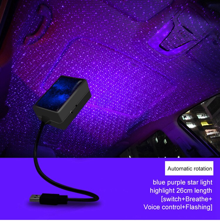 Switch Roof Star LED Night Lights Car USB Projector Light Atmosphere Lamp Home Ceiling Decorative Light Projection Starry Lamp: Blue With Switch