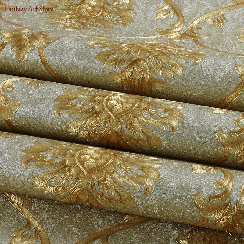 Milieuvriendelijke Verdikte Pvc Behang 3d Reliëf Europese Damascus Luxe Slaapkamer Woonkamer Tv Achtergrond Sticker