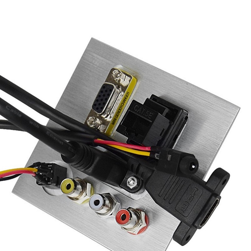 Prise murale multimédia, panneau en aluminium, compatible HDMI, VGA, RJ45, Jack 3.5MM, FL + FR, Interface de Signal