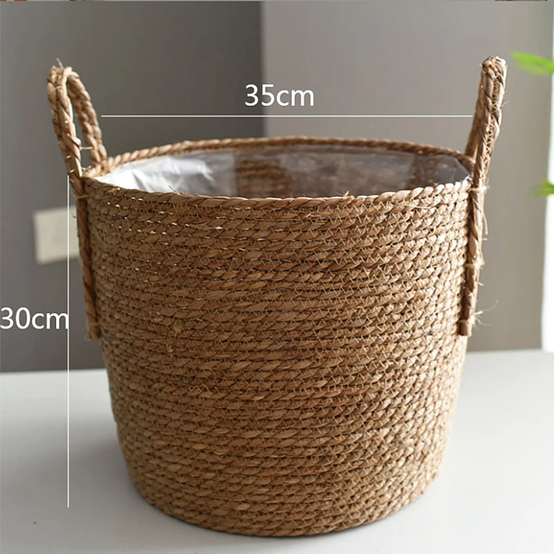 Cesta para macetero tejida hecha a mano, almacenamiento de ropa, paja decorativa, mimbre, algas marinas, maceta para jardín: Rojo