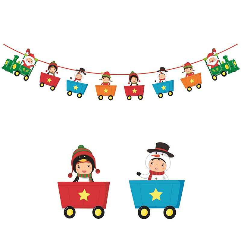 3m Länge Santa Claus Weihnachten Baum Zauberstab Hängen Papier Girlande Weihnachten Baum Dekoration Elch Socken Sterne freundlicher Frohe Weihnachten Banner