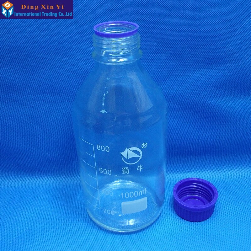 1000ML Clear glass reagent bottle with blue screw cap transparency laboratory reagent bottle lab glassware