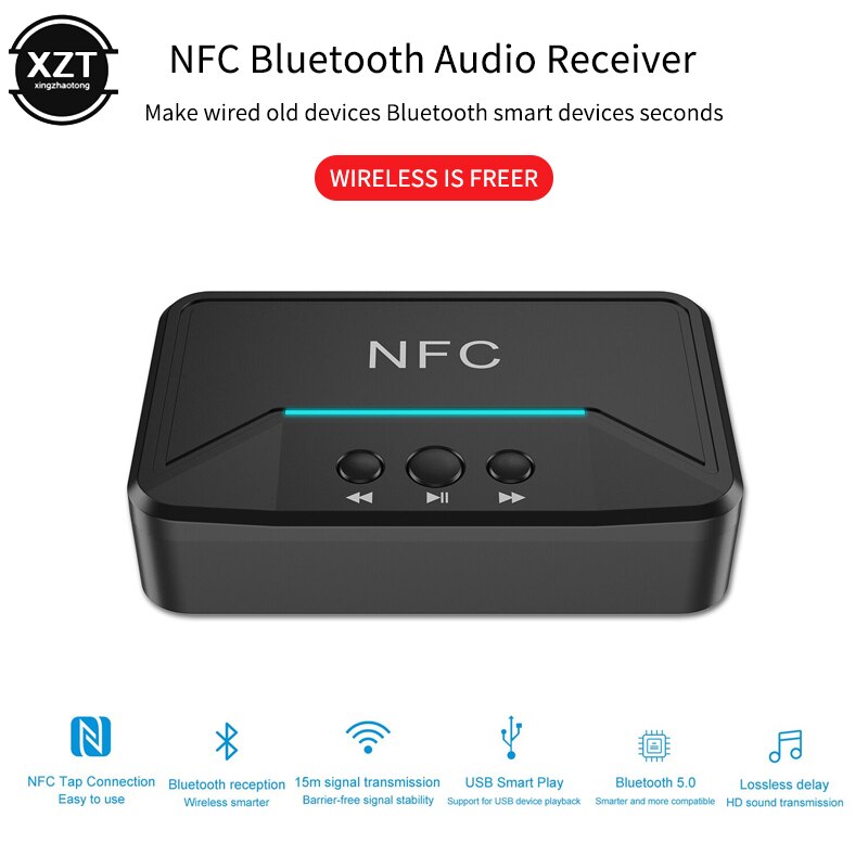 Bluetooth Receiver NFC/USB Disk Music Reading Stereo Wireless Adapter 3.5mm AUX/RCA Car Speaker Audio Receiver