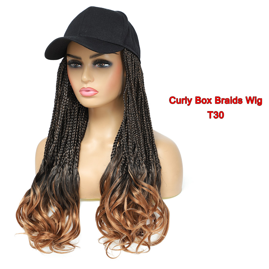 TOMO-gorra de béisbol con extensiones de pelo de ganchillo para mujer, sombrero ajustable con peluca sintética, trenzas de caja rizadas adjuntas: 1B/27HL / 20 pulgadas