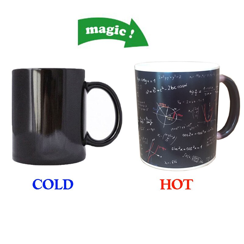 Automatic self Color Changing mug Cup Mathematical Formulas Print Coffee Mug Heat Reveal Ceramic Water Magic Mug