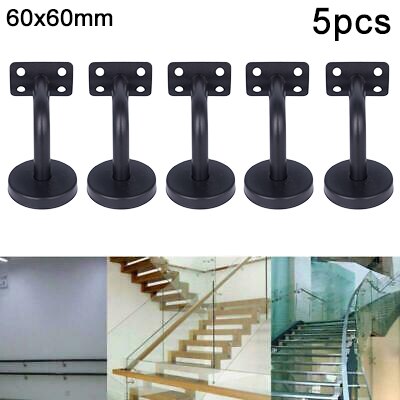 5pcs/Set Curved Handrail Brackets Stainless Steele Stair Wall Mount Black Handle