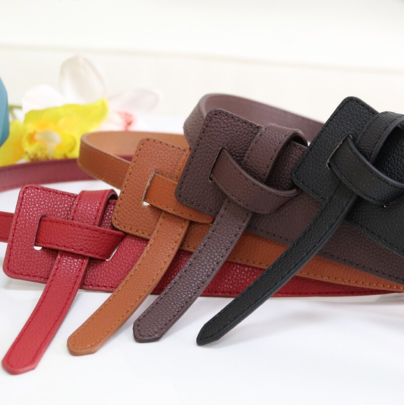 Cinturón largo ancho de cuero para mujer, cinturones de corsé anudados en la cintura, negro, falda, abrigo, accesorios de ropa