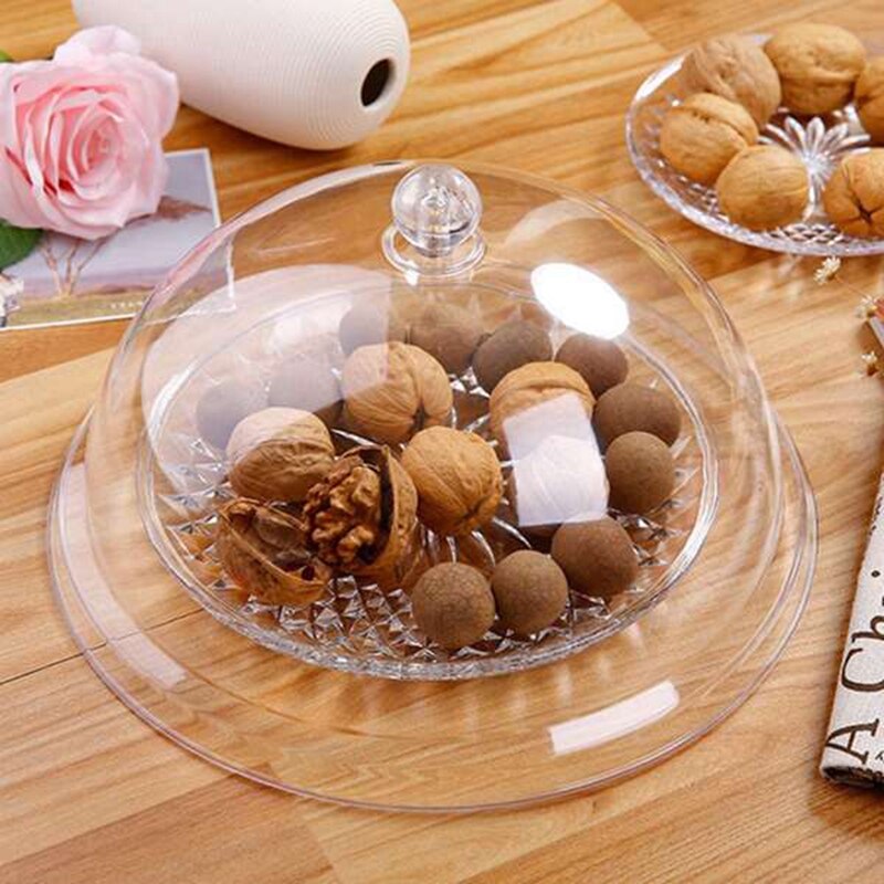 1Set Transparent Round Food Cover Foods Preservation Lid Cake Lids PC Acrylic Meal Bread Cake Snack Dust Tray