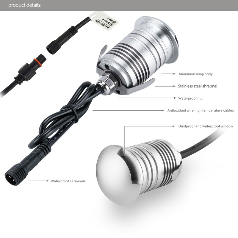 Treefores 3w dc 12v 24v led spot belysning  ip67 udendørs havespot lampe ce rohs party swimmingpool trappe pære spotlight