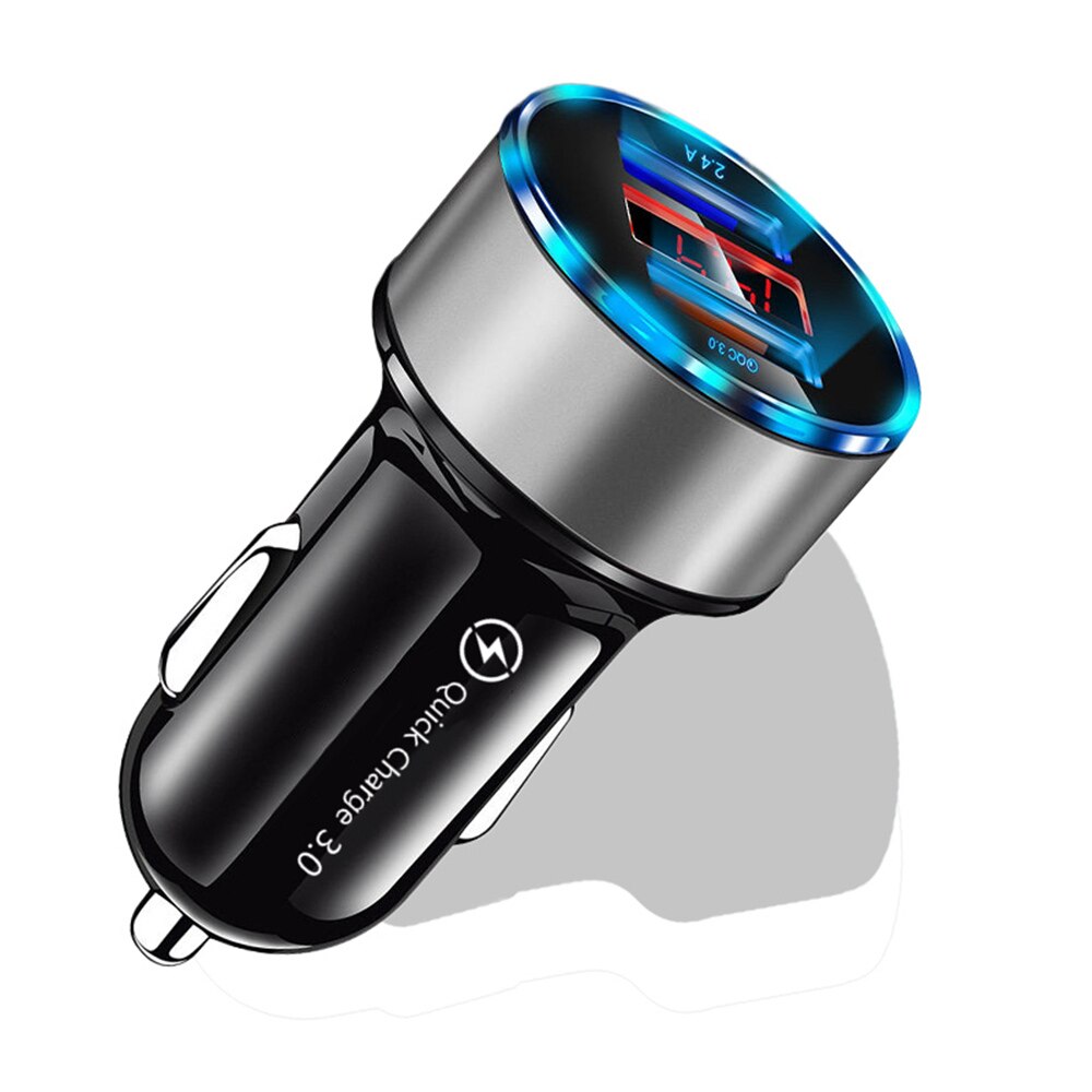 30W podwójne ładowarki samochodowe USB szybkie ładowanie 3.0 4.0 z wyświetlaczem doprowadziło robić Samsung uniwersalny telefon komórkowy aluminiowy adapter ładowarka samochodowa: srebro Car ładowarka
