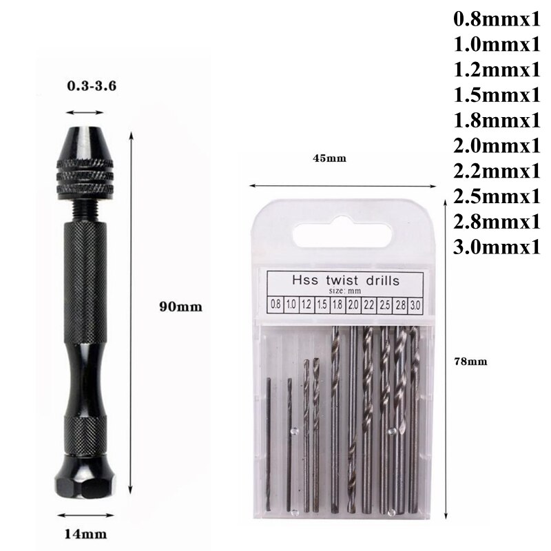 Mini Micro Aluminum Hand Drill With Keyless Chuck HSS Steel Twist Drill Bit Woodworking Drilling Rotary Tools Hand Drill Manual: H